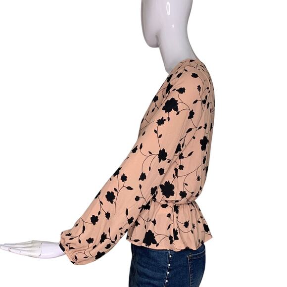 Sienna Sky Blouse Long Sleeve Peplum Dusty Rust Pink/Black Floral Print Size M - Picture 7 of 10